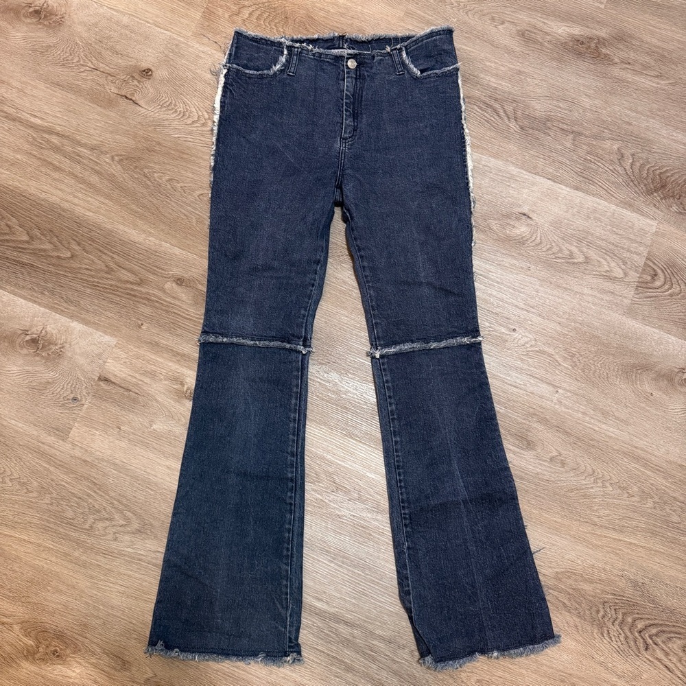 Gasoline Y2K 90s Fray Kick Jeans Vintage Juniors 11 Dark Denim